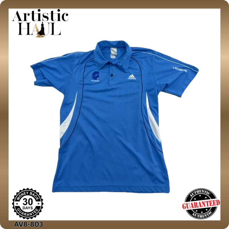 Adidas Blue 3-Stripes Short Sleeve Polo Shirt M 100% Polyester