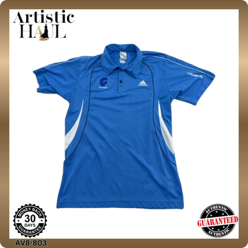 Adidas Blue 3-Stripes Short Sleeve Polo Shirt M 100% Polyester
