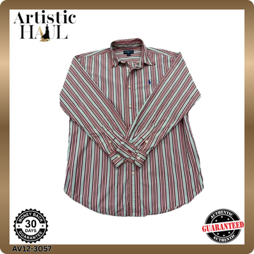 Ralph Lauren Men's Red White Striped Button Down Shirt XL Cotton Custom Fit