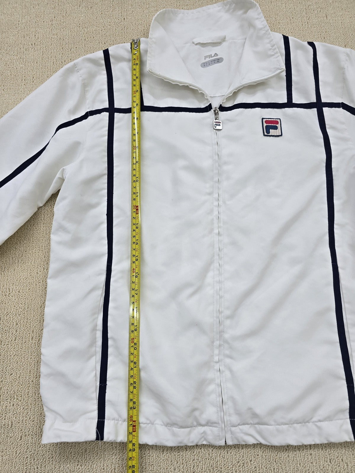 Fila White Striped Track Jacket S Unisex Activewear Polyester