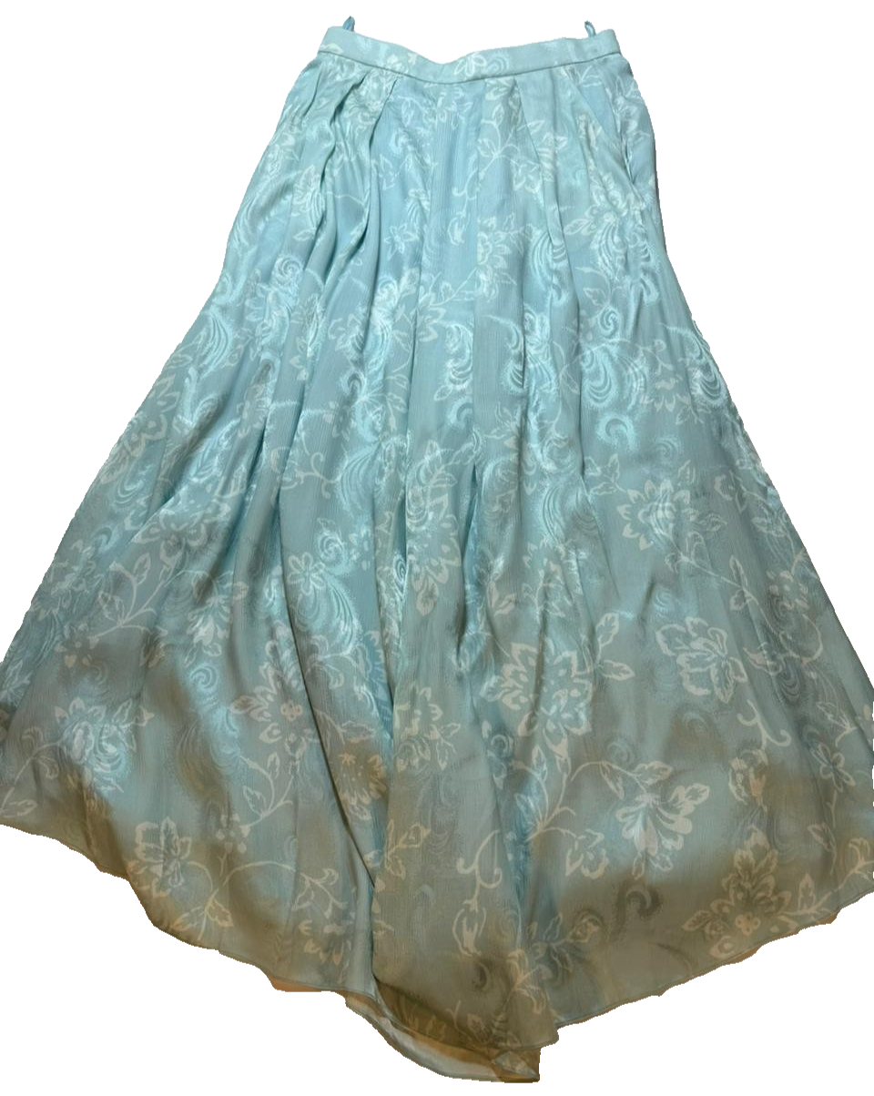 Bnwt Light Blue Floral Chiffon Wide Leg Trousers High Waist Flowy Ladies Size 42