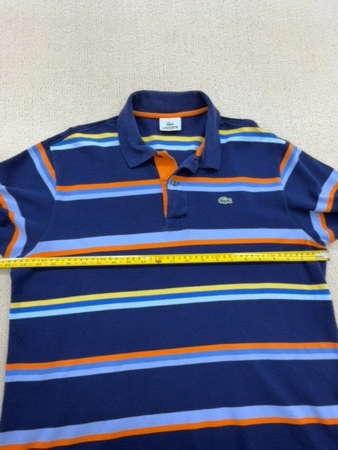 Lacoste Men's Navy Blue Striped Polo Shirt Size 6 Vintage Cotton