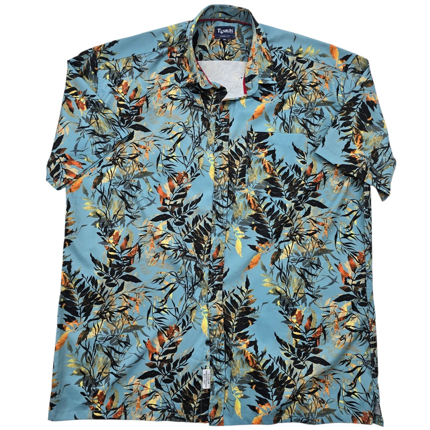Touch Men's Blue Floral Camp Collar Cotton Shirt 3XL Vintage