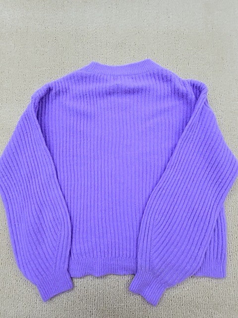 Pieces XS Women's Purple Ribbed Knit Crew Balloon Sleeve Sweater