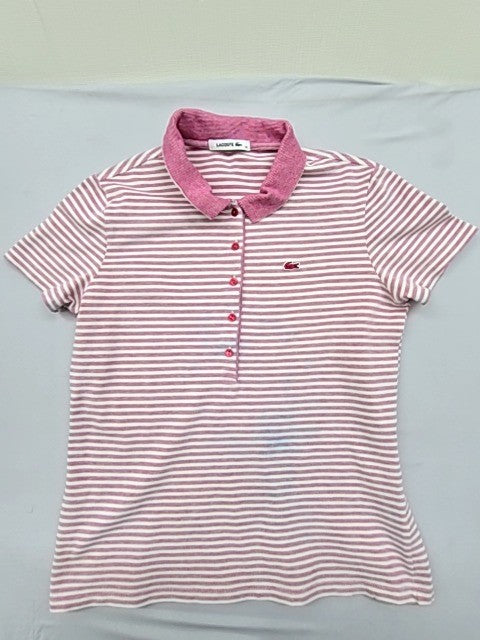 Lacoste L.12.12 Women's Pink Striped Polo Shirt Size 42