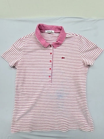 Lacoste L.12.12 Women's Pink Striped Polo Shirt Size 42