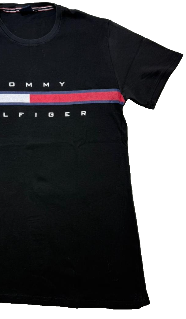 Tommy Hilfiger Men's Black Tee Flag Stripe Logo Short Sleeve Size XL