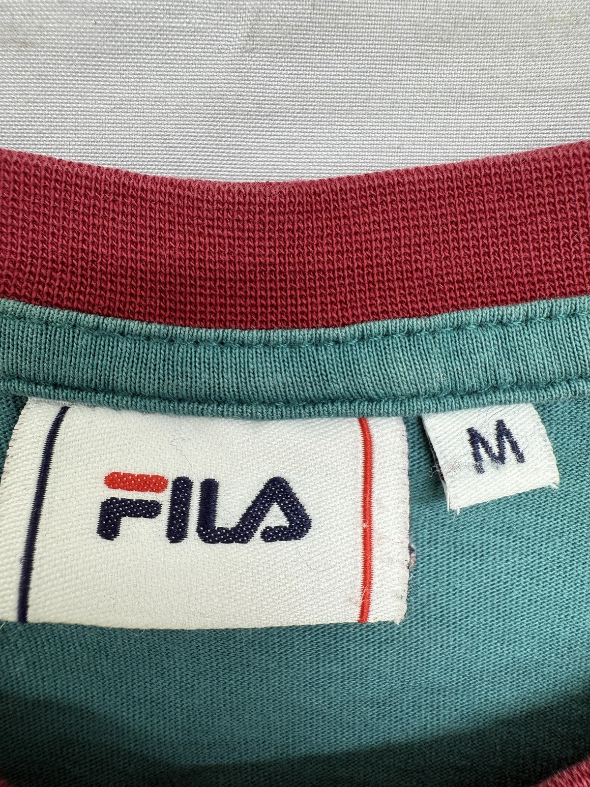 Fila Men's M Teal Color Block Short Sleeve Cotton T-Shirt Crew Neck