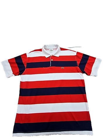 Lacoste Men's Red White Navy Striped Polo Shirt Short Sleeve Cotton