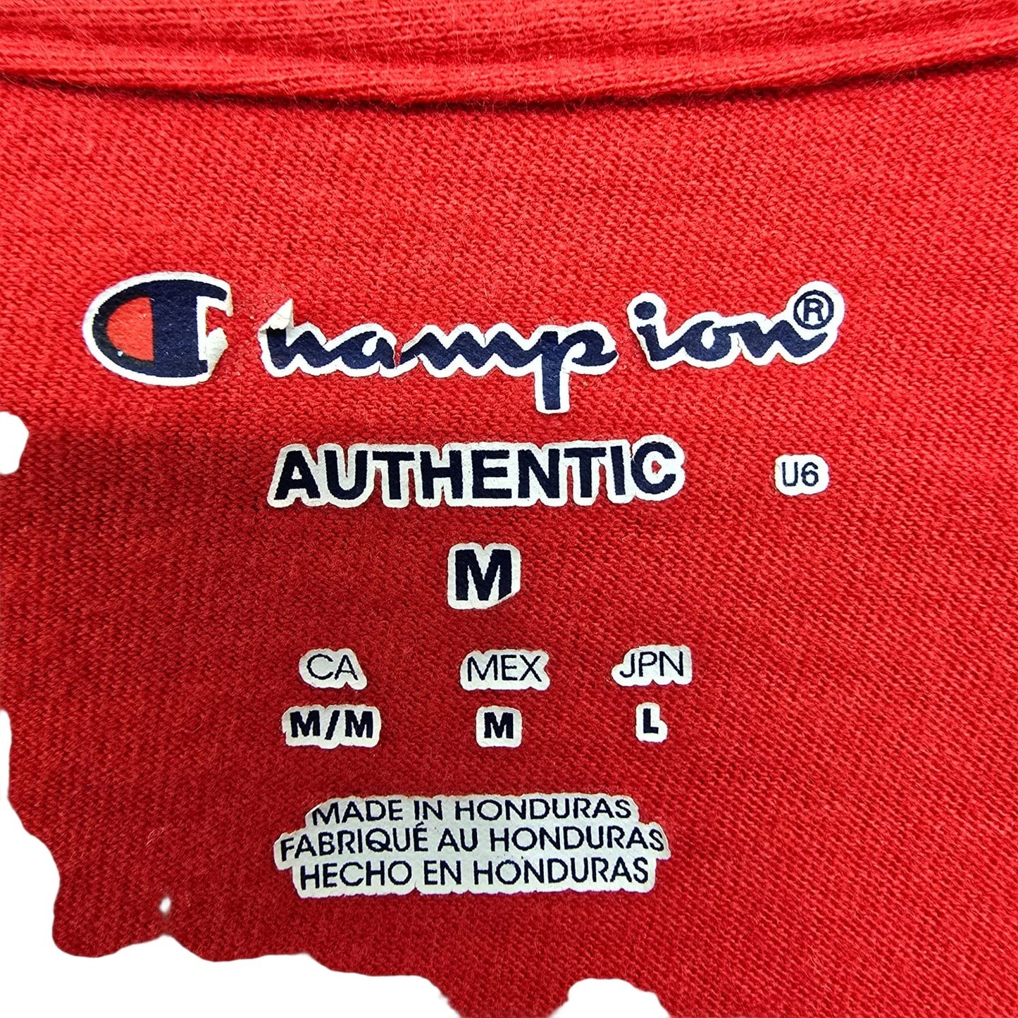 Champion Men's Red V-Neck T-Shirt Size M Cotton