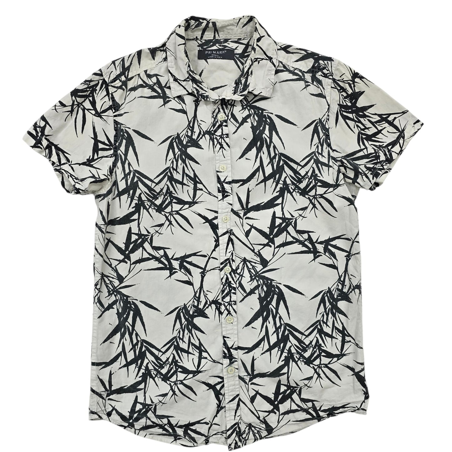 Primark Women's Cream Botanical Print Button-Up Shirt Size S Short Sleeve