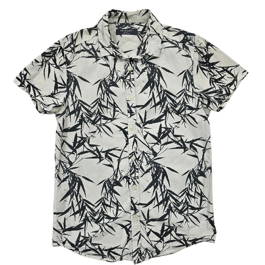 Primark Women's Cream Botanical Print Button-Up Shirt Size S Short Sleeve