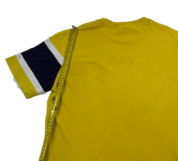 Fila Men's Mustard Yellow Crew Neck T-Shirt Embroidered Logo Colorblock Size S