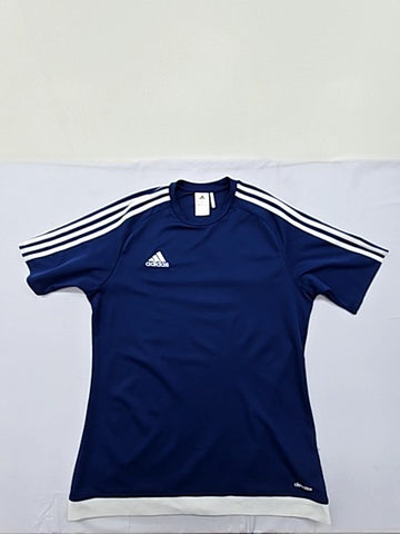 Adidas Climalite Navy Jersey M Short Sleeve 3 Stripes Crewneck
