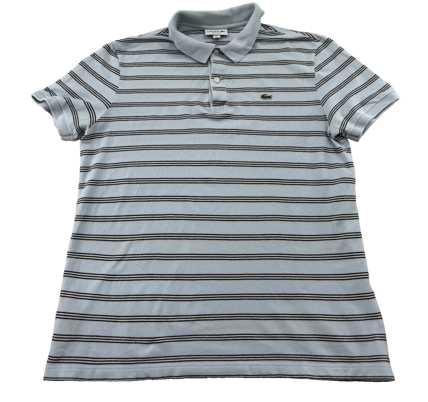Lacoste Grey Striped L Men's Short Sleeve Polo Cotton Embroidered Croc