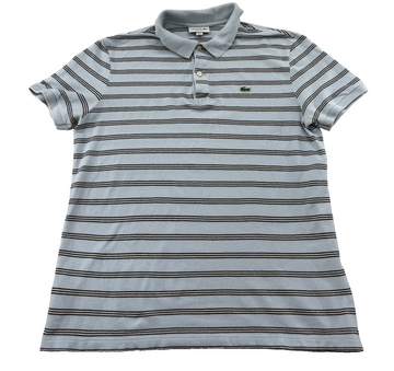 Lacoste Grey Striped L Men's Short Sleeve Polo Cotton Embroidered Croc