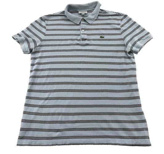 Lacoste Grey Striped L Men's Short Sleeve Polo Cotton Embroidered Croc
