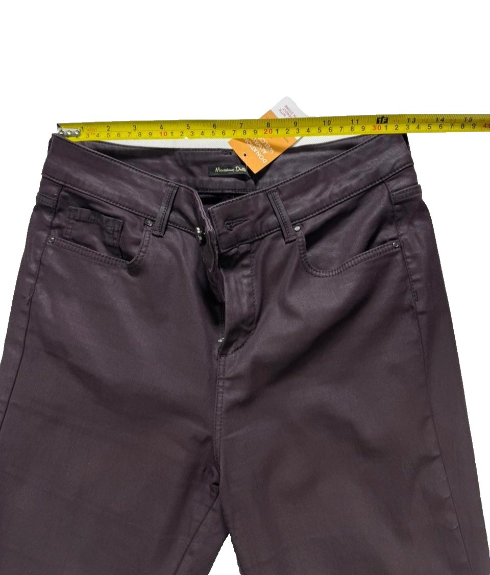 Massimo Dutti Jeans Women's - Purple Coated Wet Leather Look Biker Pant Trousers