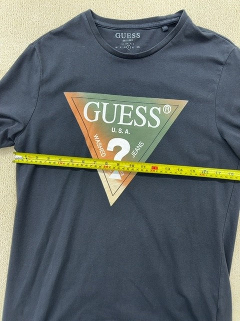 Guess Men's Navy Logo Slim Fit T-Shirt Size L Cotton