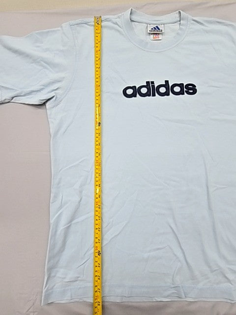Adidas Men's Light Blue Cotton T-Shirt Short Sleeve Crew Neck Logo