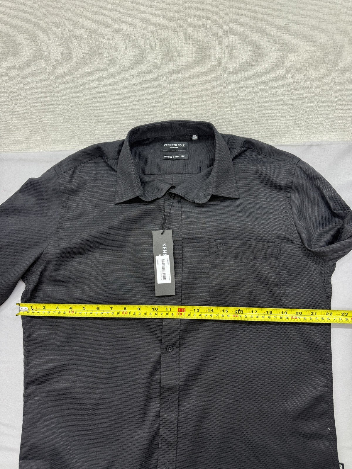 Kenneth Cole Men's Black Solid Dress Shirt XL Cotton Blend Button