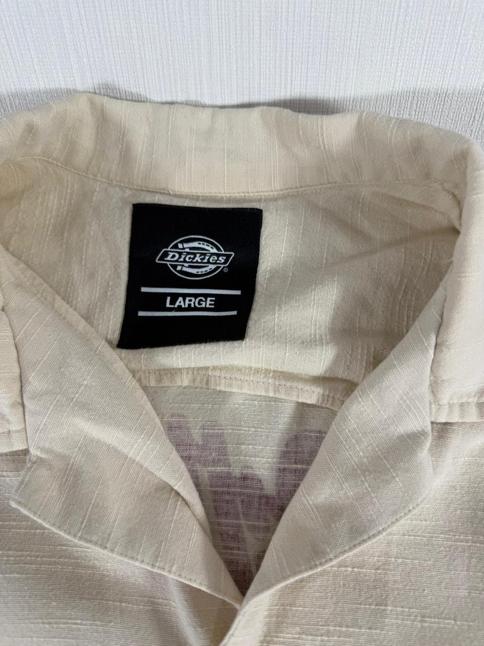 Dickies Men's Large Beige Tropical Palm Print Short Sleeve Button-Up Shirt 100%