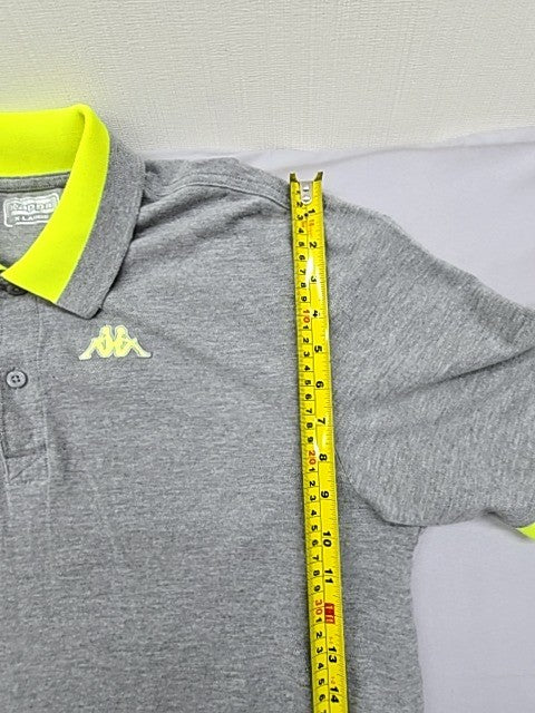 Kappa Unisex Grey Yellow Accent Cotton Polo Shirt Size L Short Sleeve