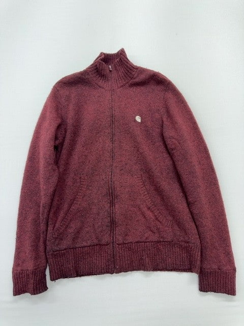 Carhartt Men Burgundy Full Zip Wool Blend Mock Neck Sweater Size M Used