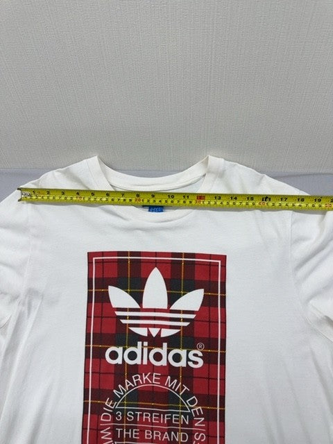 Adidas Women's XL White Plaid Graphic T-Shirt Cotton Short Sleeve