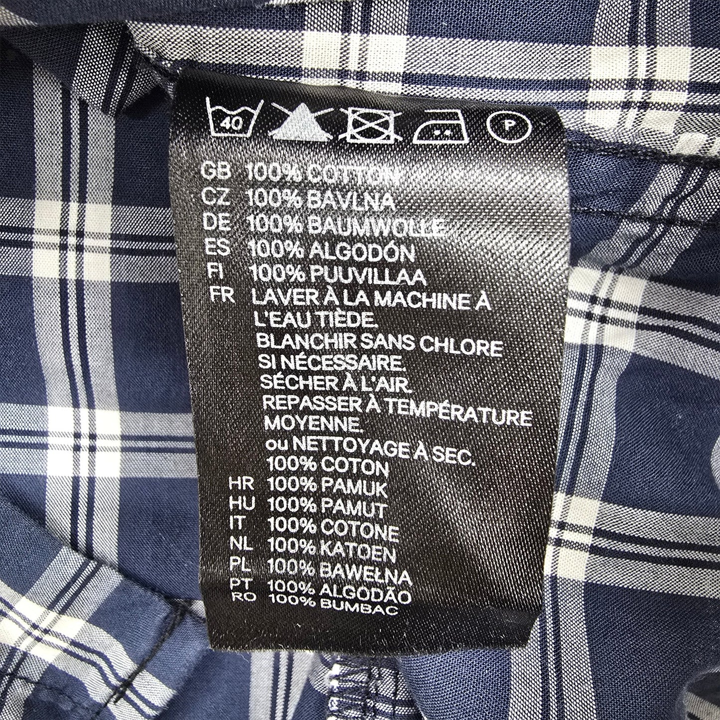 H&M Women's Navy White Check Button-Up Shirt Size S Long Sleeve Collare