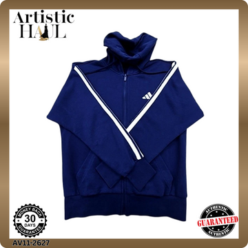 Adidas Men's Navy Zip Up Hoodie Size M Long Sleeve Stripes