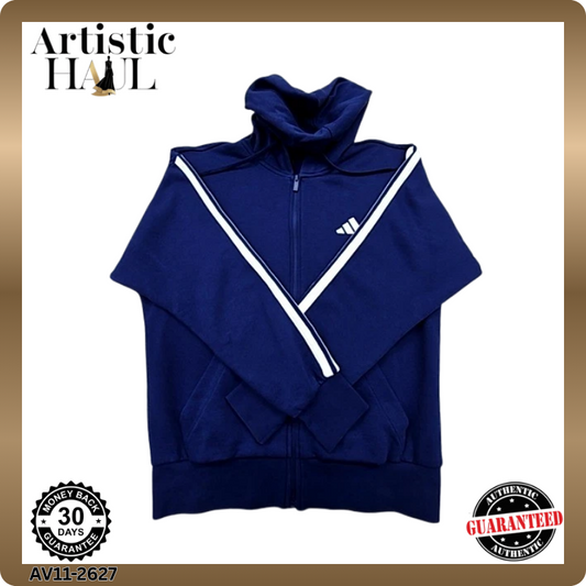 Adidas Men's Navy Hoodie – Size M, Full Zip, Long Sleeve