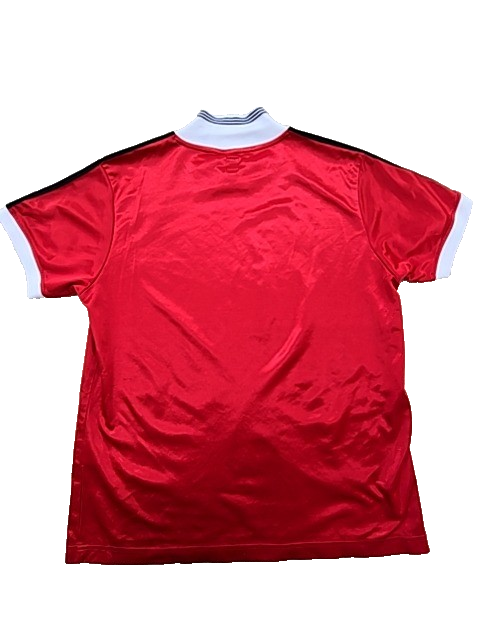 Adidas Red Striped Soccer Jersey L Short Sleeve V-Neck Polyester