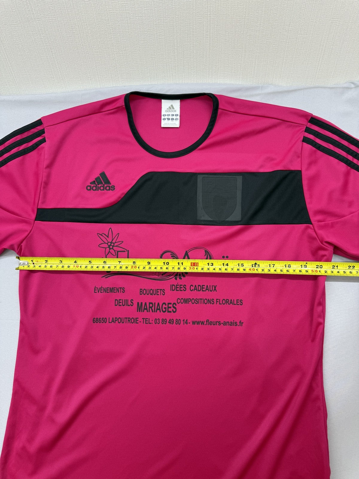 Adidas Pink Striped Soccer Jersey L Short Sleeve Crewneck Polyester
