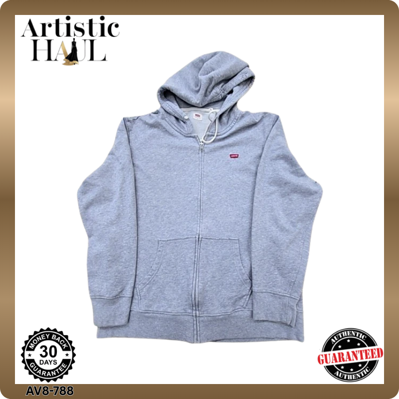 Levi's Unisex L Grey Full Zip Fleece Hoodie Relaxed Fit