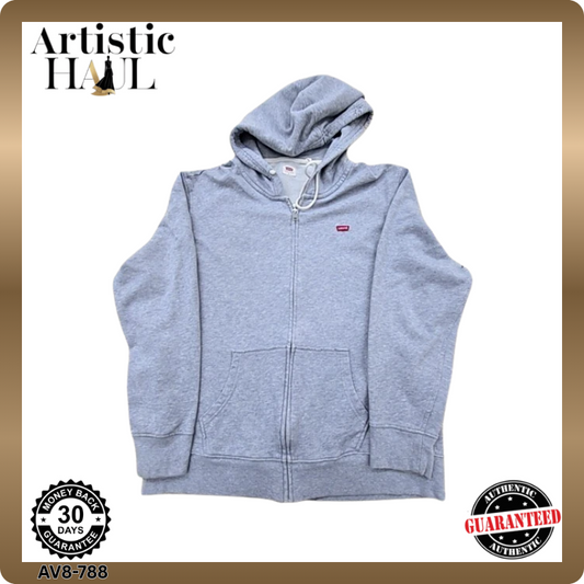 Levi's Unisex Gray Hoodie – Size L, Relaxed Fit, Full Zip