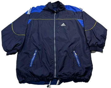 Adidas Men's Navy Royal Blue Vintage Windbreaker Jacket Yellow Piping Size L