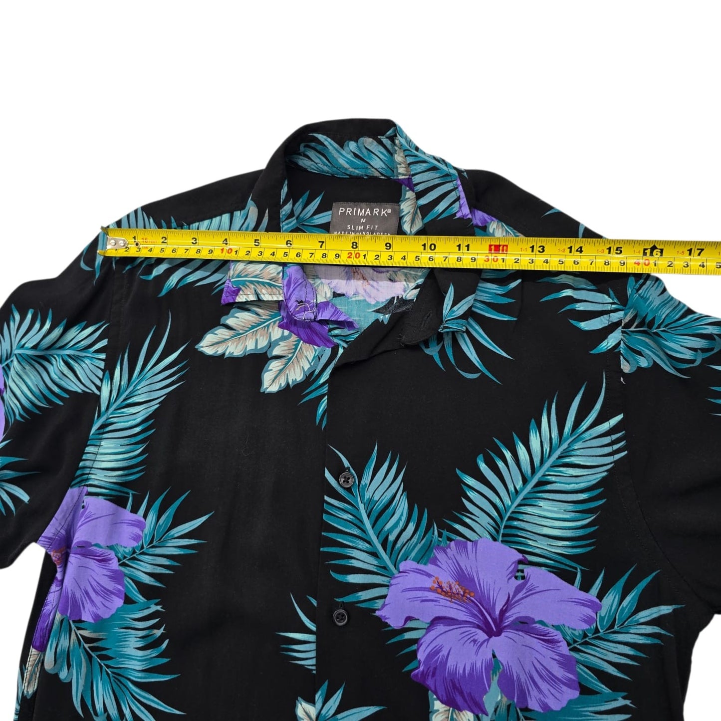 Primark Men's Black Tropical Floral Slim Fit Shirt Size M