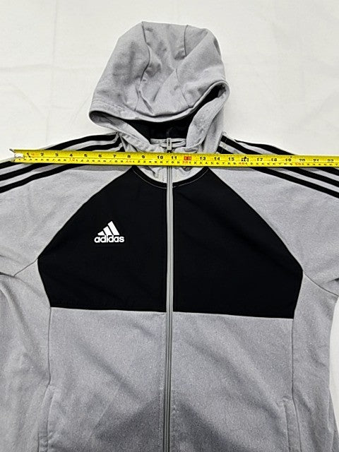 Adidas Men's Grey/Black 3-Stripes Zip Hoodie Large