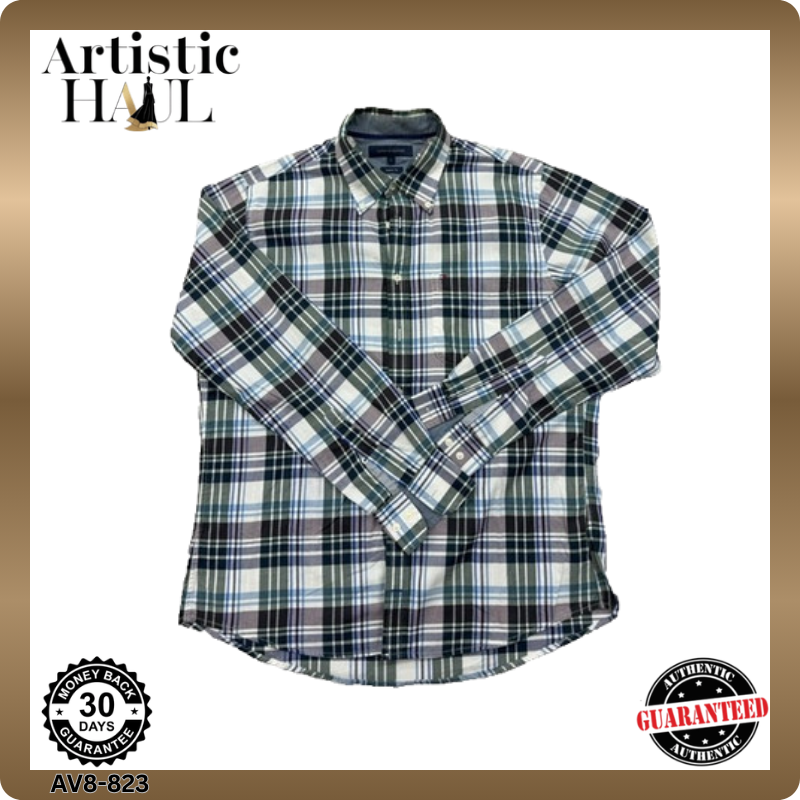 Tommy Hilfiger Men's L Regular Fit Long Sleeve Plaid Cotton Button-Down Shirt