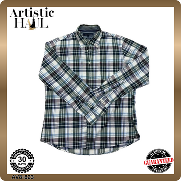 Tommy Hilfiger Men's L Regular Fit Long Sleeve Plaid Cotton Button-Down Shirt