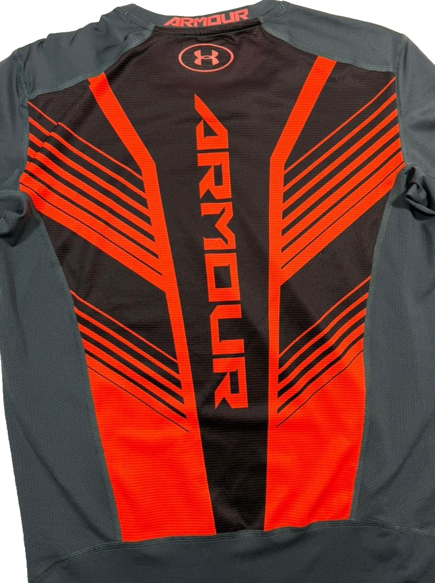 Under Armour Gray Compression Shirt, Men's L, Heatgear Short Sleeve Top