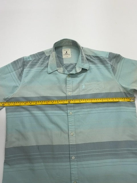 Polo Men Light Blue Striped Cotton Button-Up Logo Shirt XL Regular