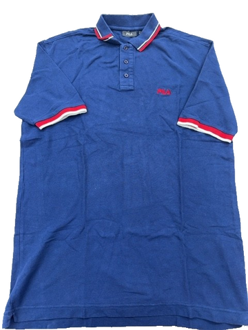 Fila Men's Navy Striped Collar Polo Shirt XL Cotton Pique Short Sleeve