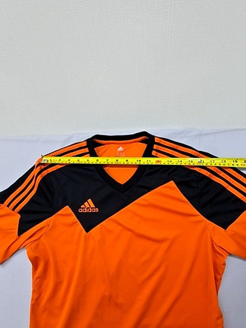 Adidas Men's Orange Striped Soccer Jersey M Climacool V-Neck Short Sleeve