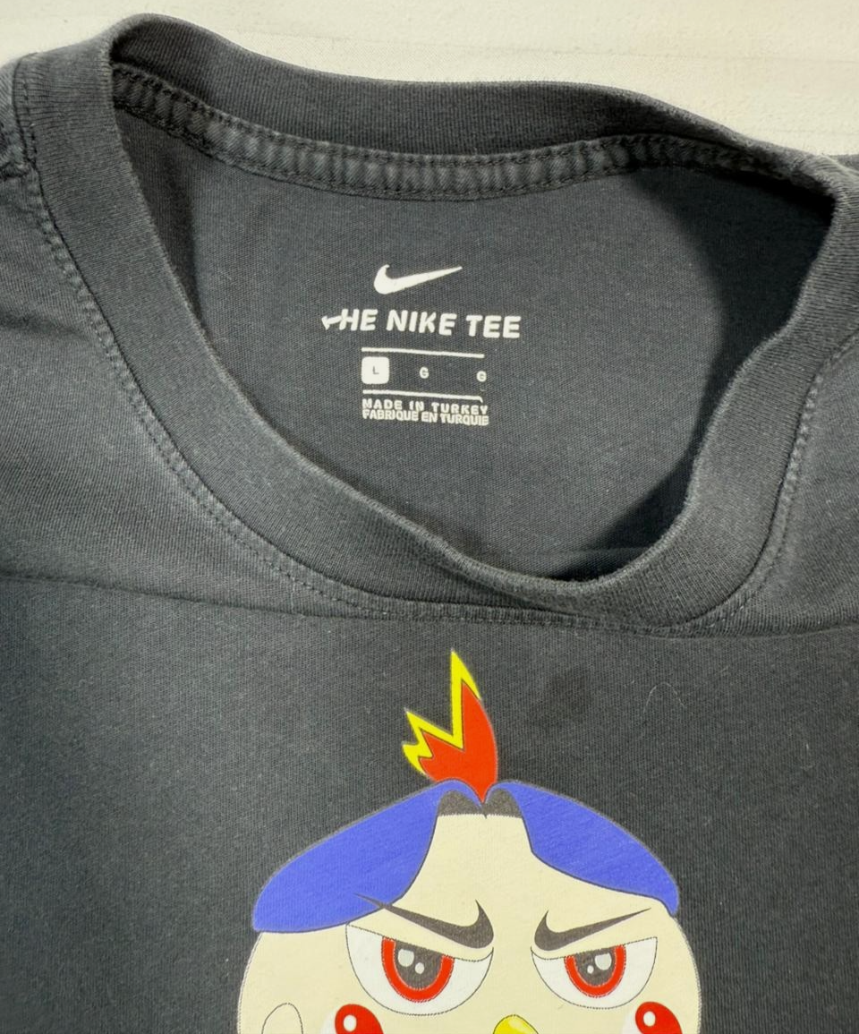 Black Nike Sportswear Cartoon Printing Sports Round Collar Male T-Shirt - Size L
