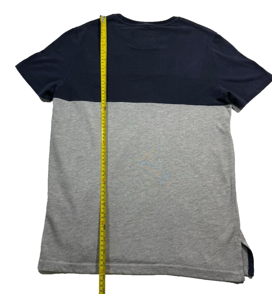 Superdry Men's Navy Gray Colorblock T-Shirt, Size L, Logo Casual Cotton Tee
