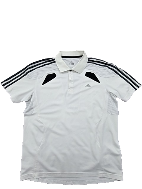 Adidas Climacool White Striped Polo Shirt Short Sleeve Fitted Unisex