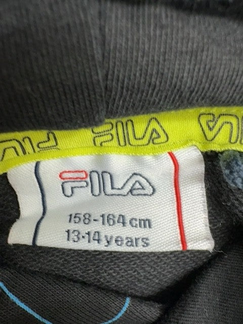 Fila Kids Black Neon Logo Hoodie Size 13-14 Retro All-Over Print