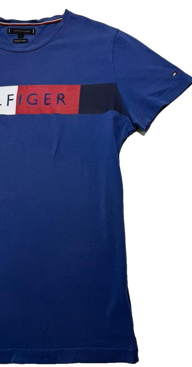 Tommy Hilfiger Men's Blue Organic Cotton T-Shirt Logo Short Sleeve Size L